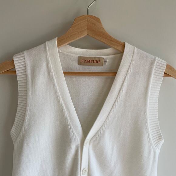 Campure‎ 100% Cotton Sweater Vest White Layering Casual Fisherman Womens Size S - Picture 4 of 10